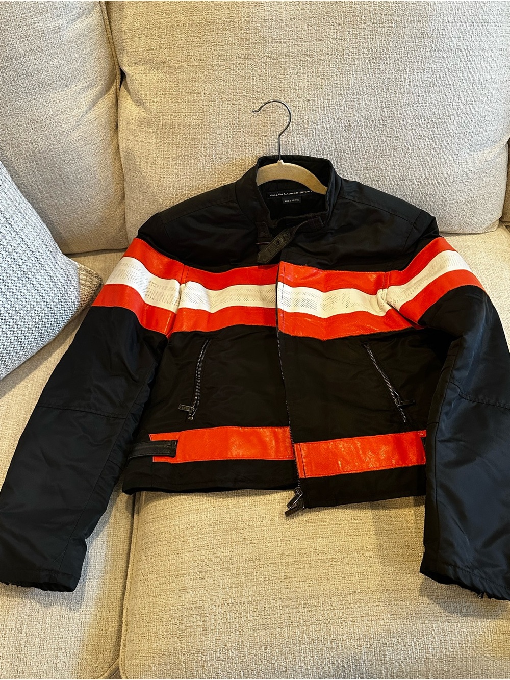 Black Jacket with Orange and White Racing Stripes